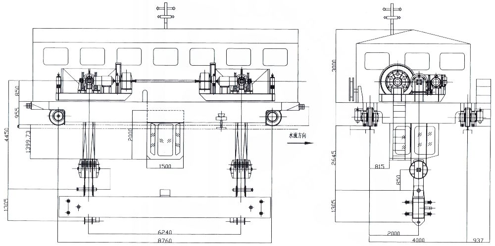 QT2&times;400KN單向臺(tái)車式啟閉機(jī)外形尺寸圖