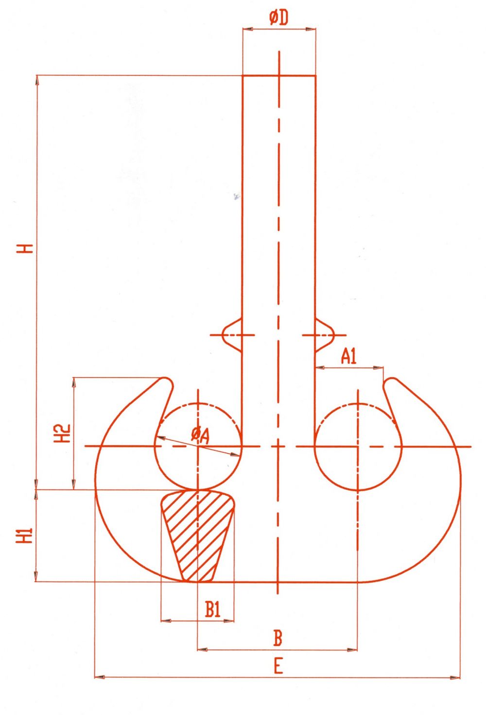 MMD型雙鉤吊鉤體外形尺寸圖
